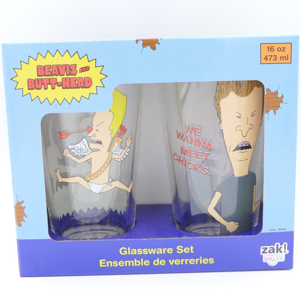 Zak! Beavis And Butt-Head Glassware Set‎ 2-Sided 16 oz Glasses Valentine's 2026